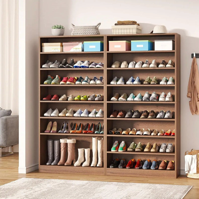 Freestanding 8-Shelf Shoe Rack for Closet Shelving Unit in Brown Wood Finish by HomePacific
