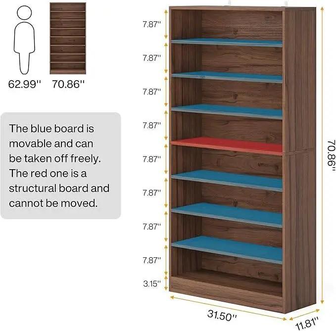 Freestanding 8-Shelf Shoe Rack for Closet Shelving Unit in Brown Wood Finish by HomePacific