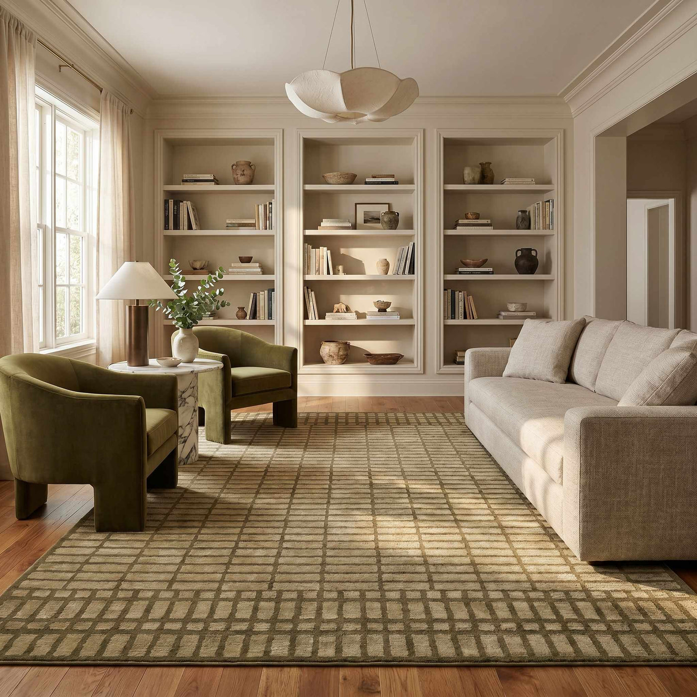 Gareth Olive Grid Area Rug by Boutique Rugs