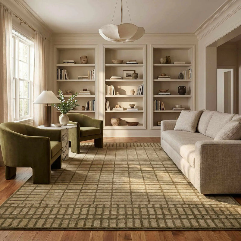 Gareth Olive Grid Area Rug by Boutique Rugs