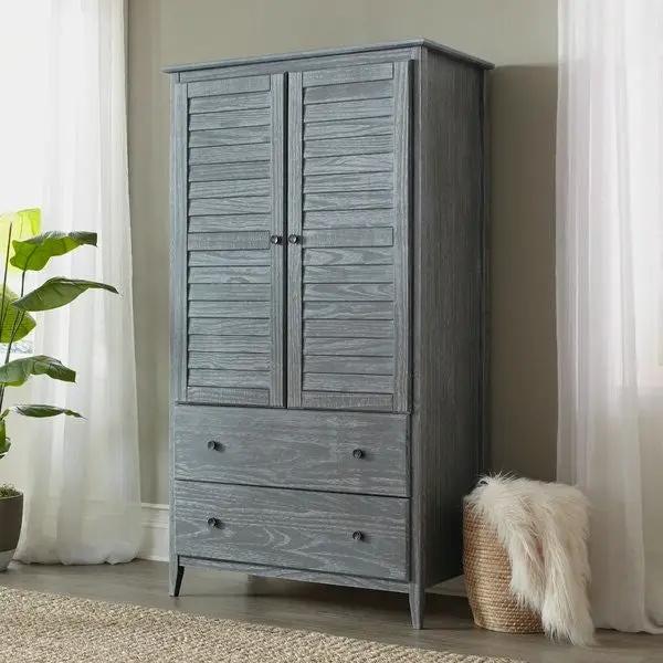 FarmHome Louvered Distressed Grey Solid Pine Armoire by HomePacific