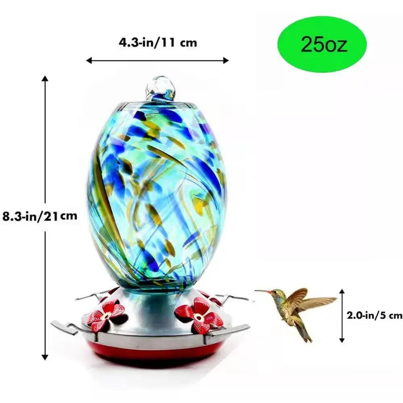 Blue Blown Glass Hummingbird Feeder with Perch and 4 Feeding Ports by HomePacific