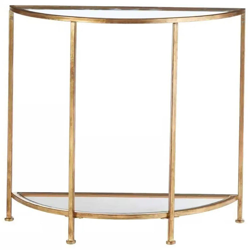Half-Circle Entryway Console Table Gold Metal Glass Top Bottom Shelf Sofa Table by HomePacific