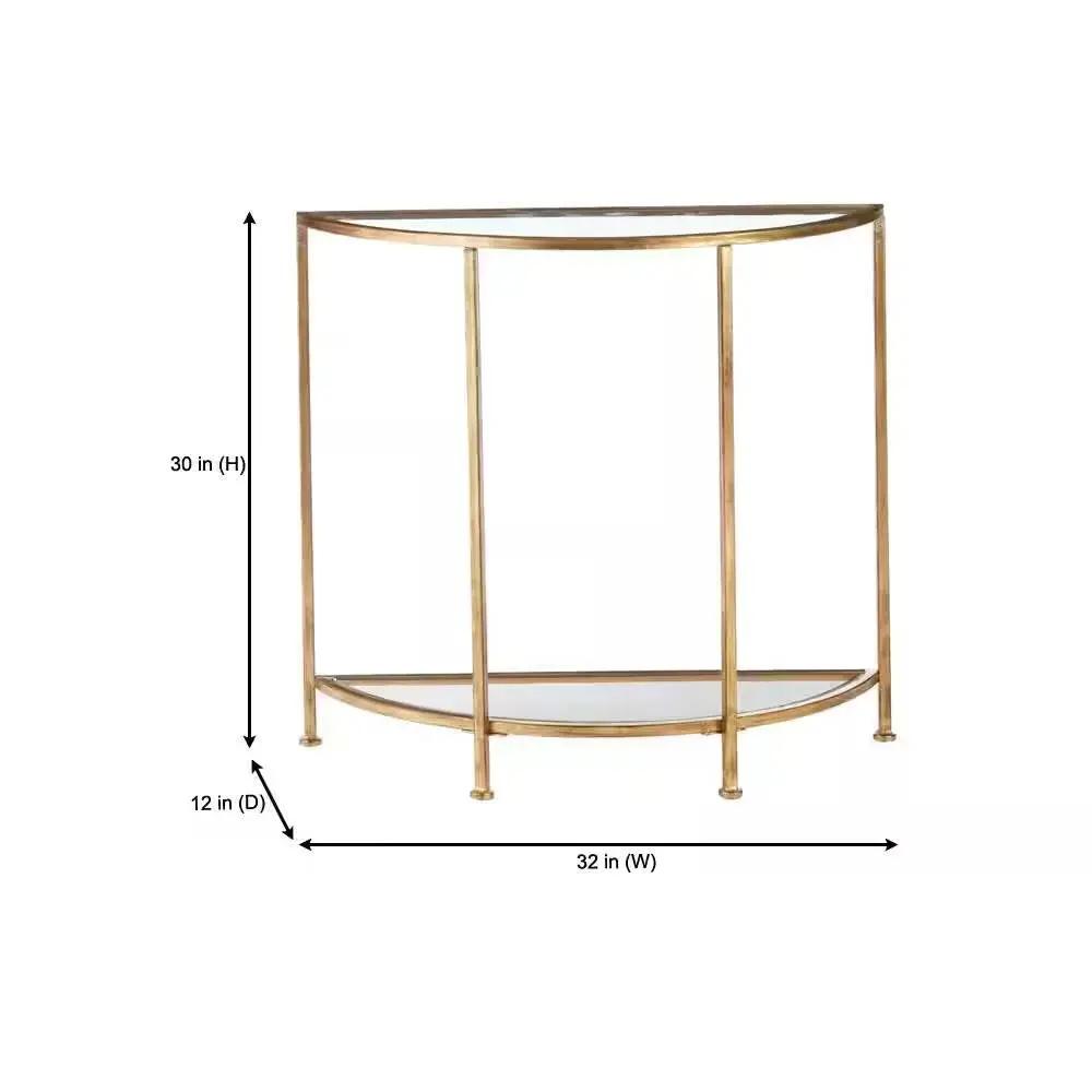 Half-Circle Entryway Console Table Gold Metal Glass Top Bottom Shelf Sofa Table by HomePacific
