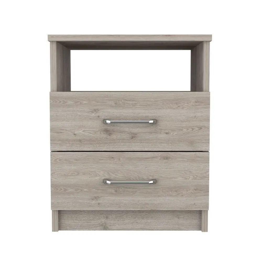 Modern 2-Drawer Nightstand with Open Shelf in Beige Wood Finish by HomePacific