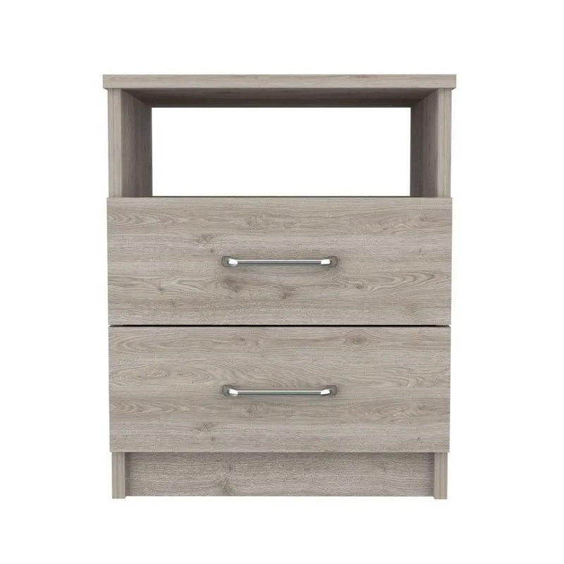 Modern 2-Drawer Nightstand with Open Shelf in Beige Wood Finish by HomePacific