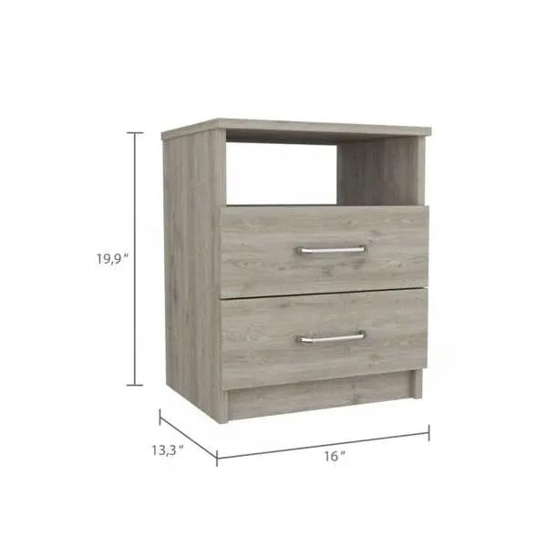 Modern 2-Drawer Nightstand with Open Shelf in Beige Wood Finish by HomePacific