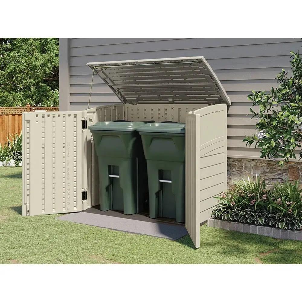 Cream Beige and Grey Outdoor Heavy Duty Plastic Garbage Bin Trash Can Storage Shed by HomePacific