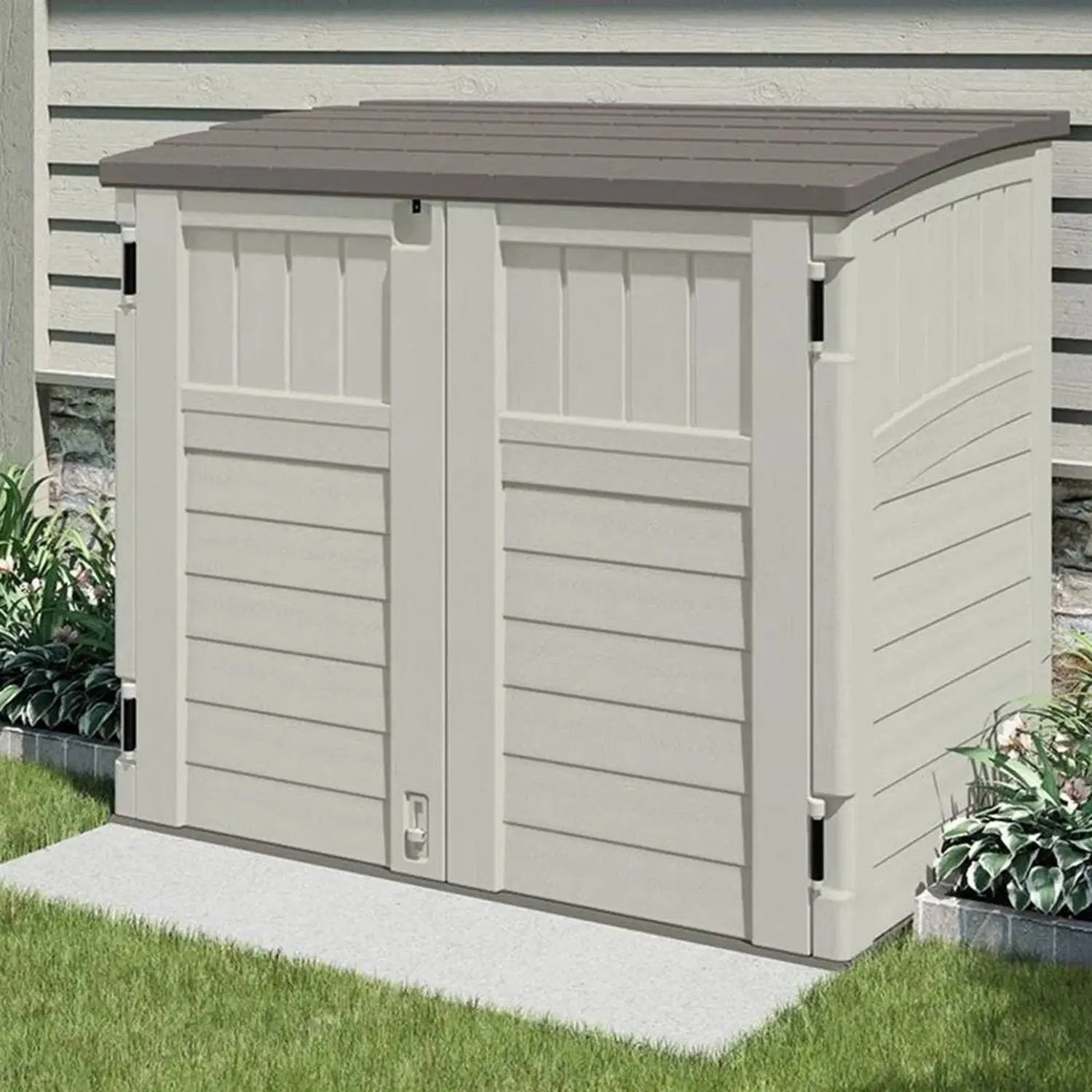 Cream Beige and Grey Outdoor Heavy Duty Plastic Garbage Bin Trash Can Storage Shed by HomePacific