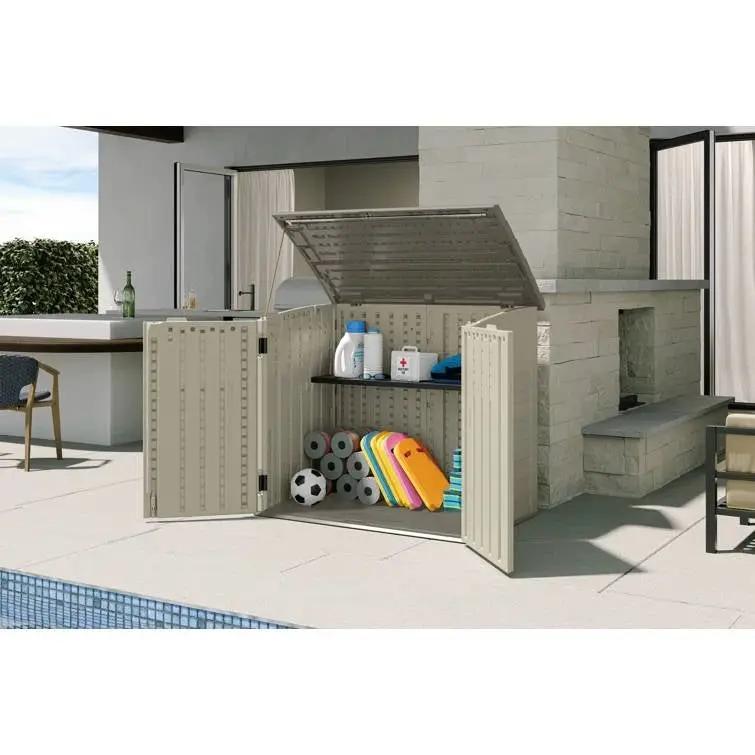 Cream Beige and Grey Outdoor Heavy Duty Plastic Garbage Bin Trash Can Storage Shed by HomePacific