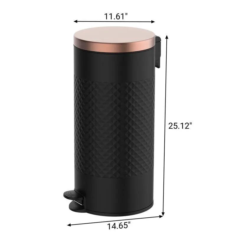 Hands Free Black/Gold Metal Step On Trash Can - 8 Gallons by HomePacific