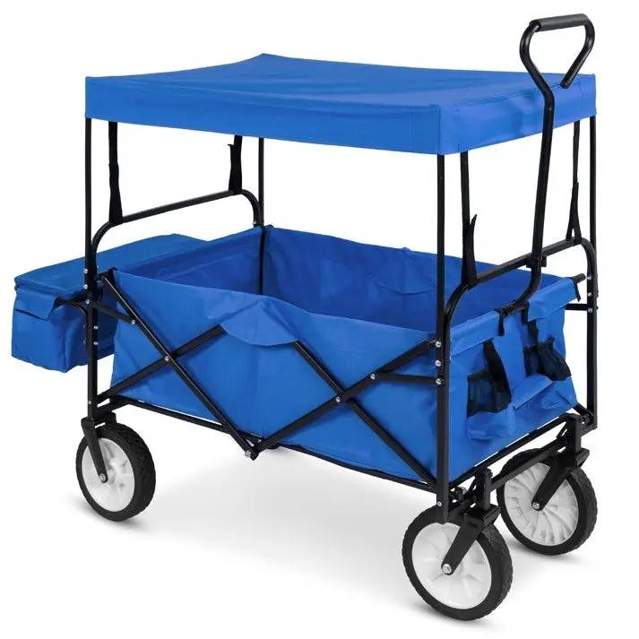 Collapsible Utility Wagon Cart Indoor/Outdoor with Canopy - Blue by HomePacific