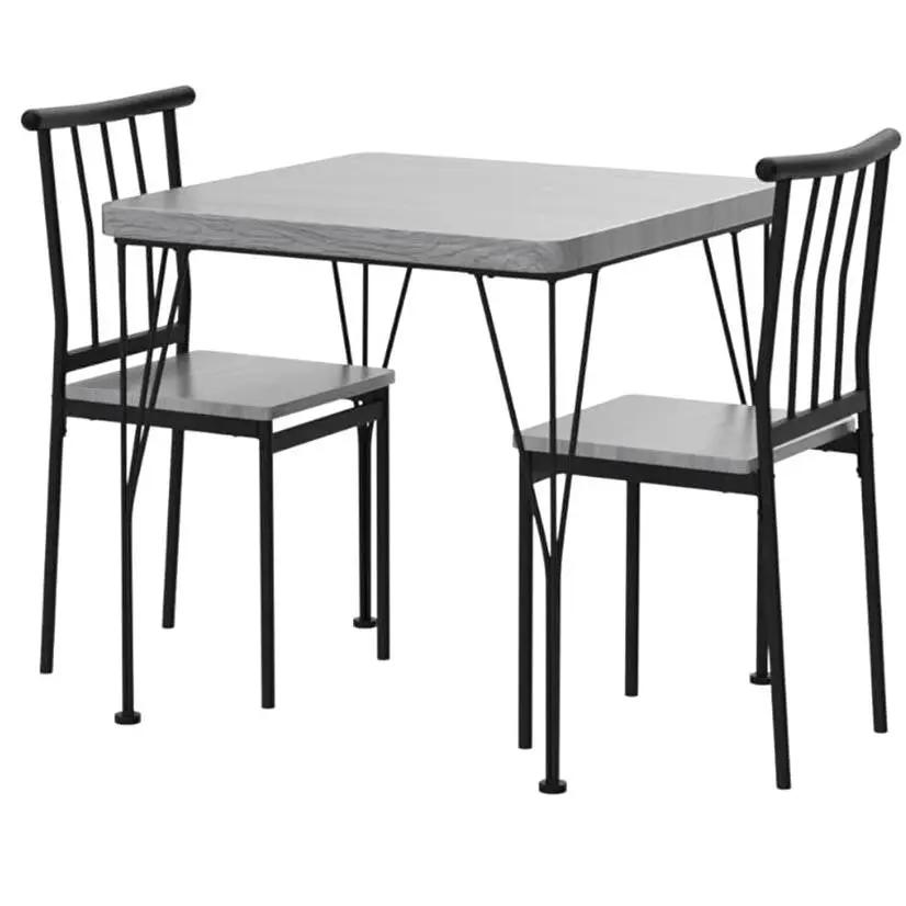 Modern 3-Piece Metal Frame Dining Set with Grey Wood Top Table and 2 Chairs by HomePacific