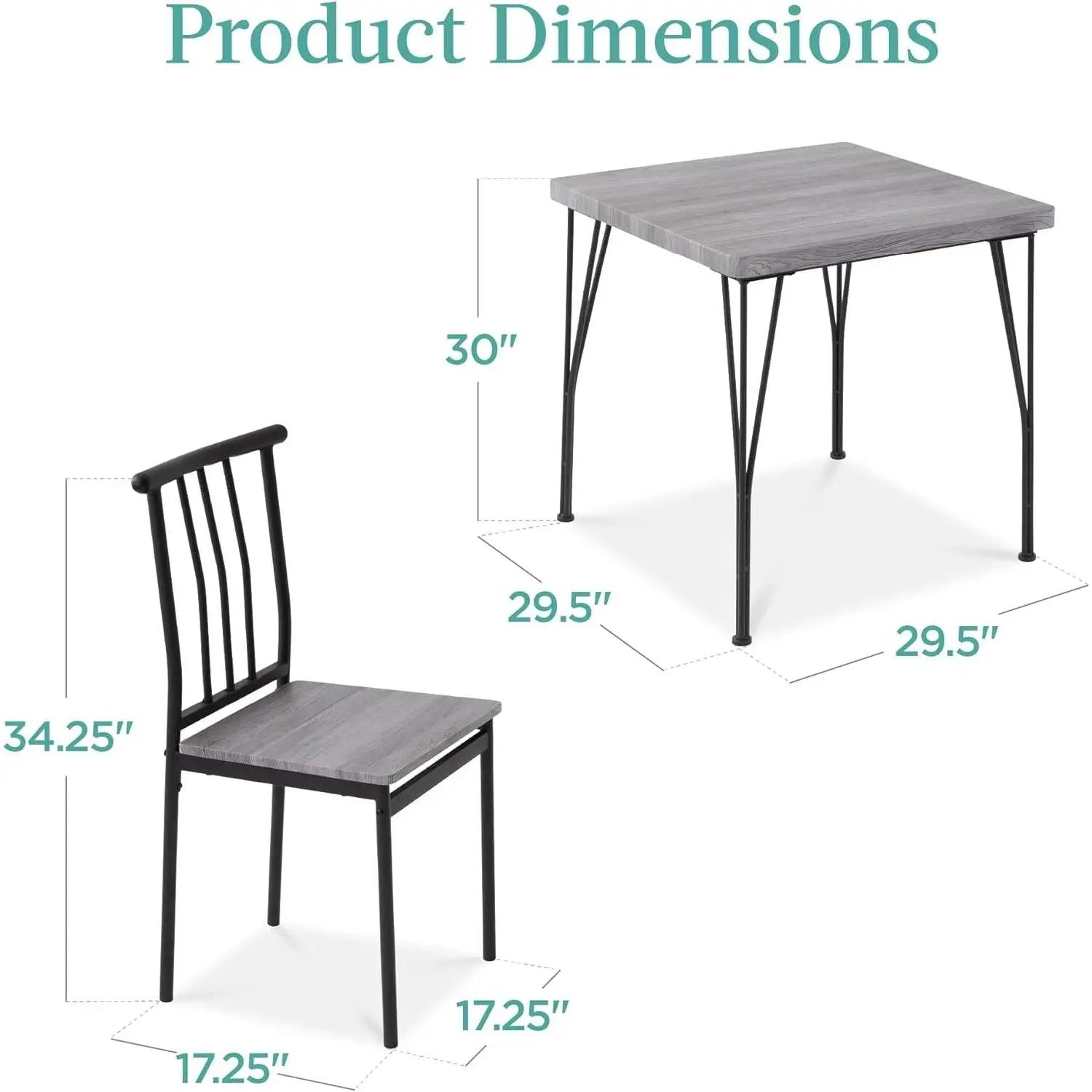 Modern 3-Piece Metal Frame Dining Set with Grey Wood Top Table and 2 Chairs by HomePacific