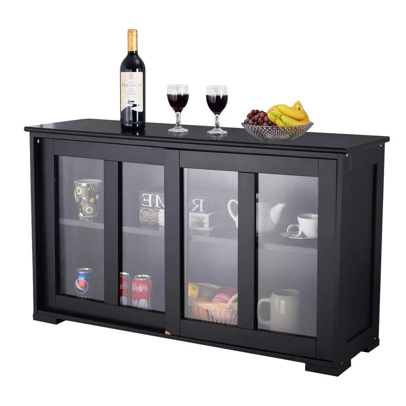 Black Sideboard Buffet Dining Storage Cabinet with 2 Glass Sliding Doors by HomePacific