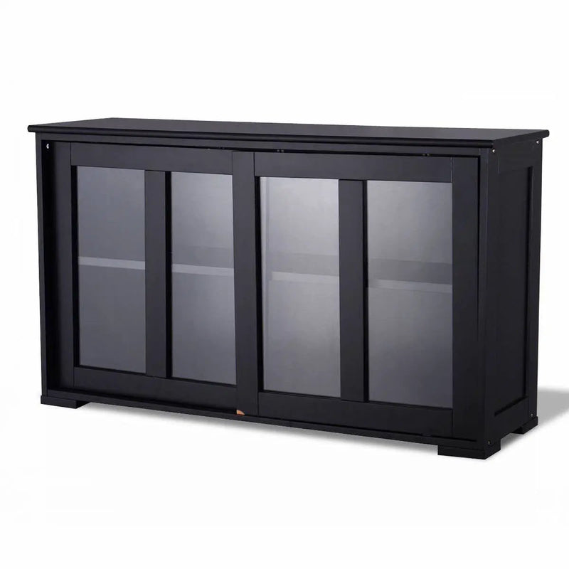Black Sideboard Buffet Dining Storage Cabinet with 2 Glass Sliding Doors by HomePacific