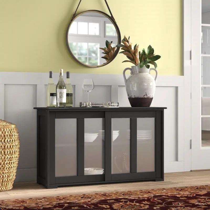 Black Sideboard Buffet Dining Storage Cabinet with 2 Glass Sliding Doors by HomePacific