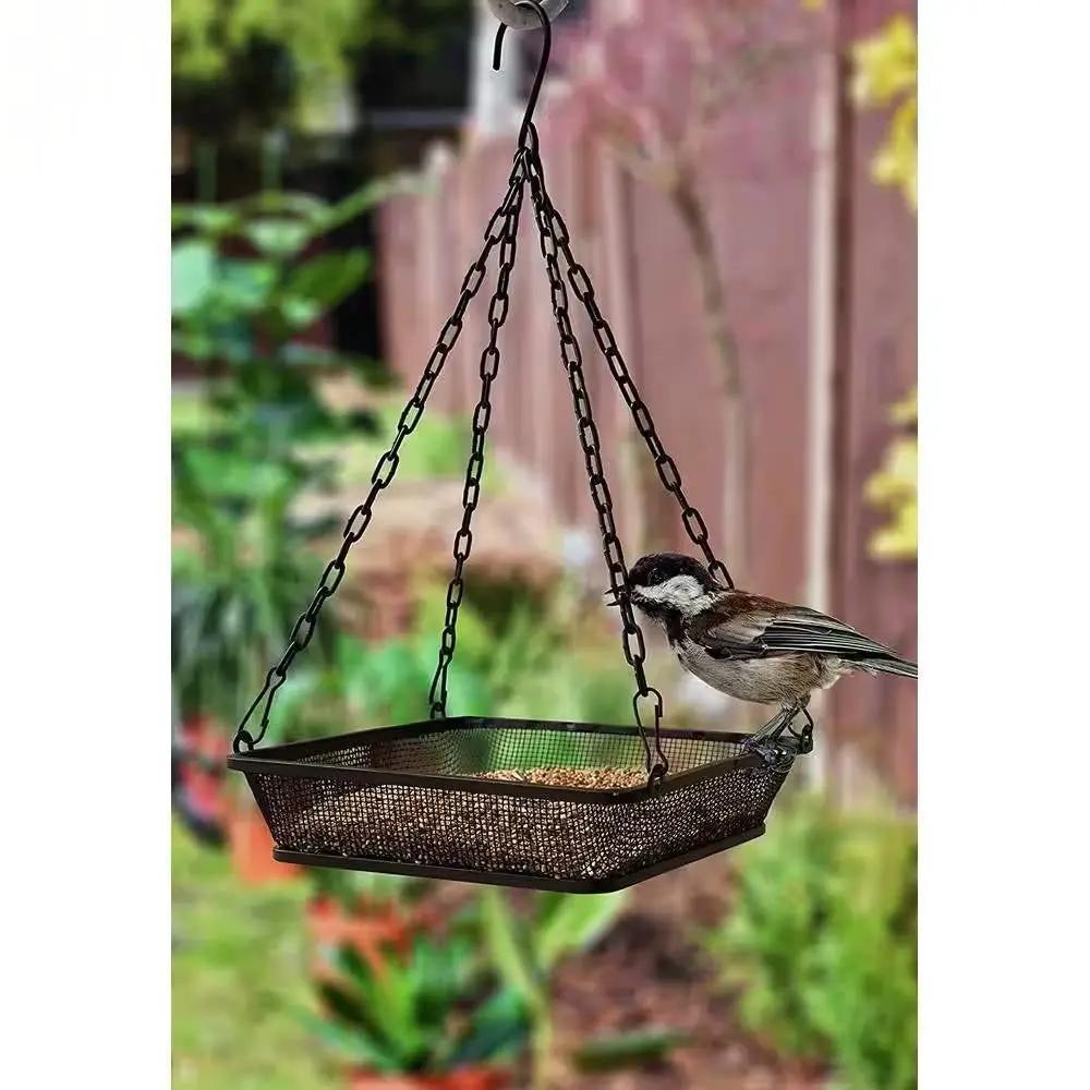 Heavy Duty Black Iron Mesh Bird Feeder Seed Tray with Easy to Hang Chain by HomePacific