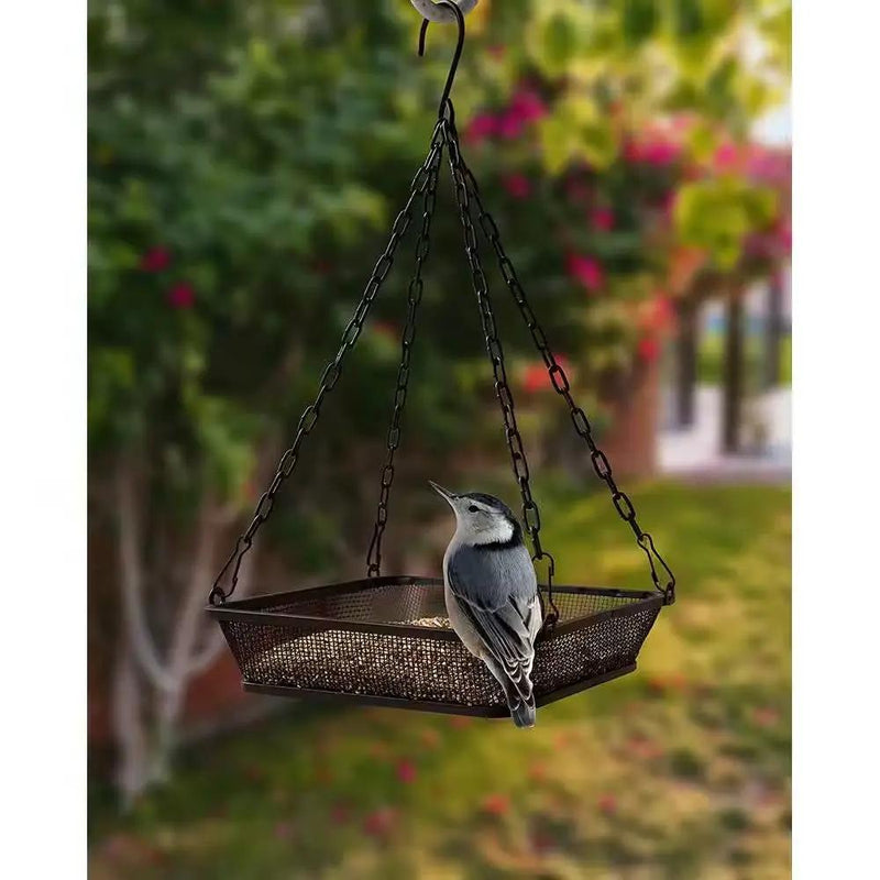 Heavy Duty Black Iron Mesh Bird Feeder Seed Tray with Easy to Hang Chain by HomePacific