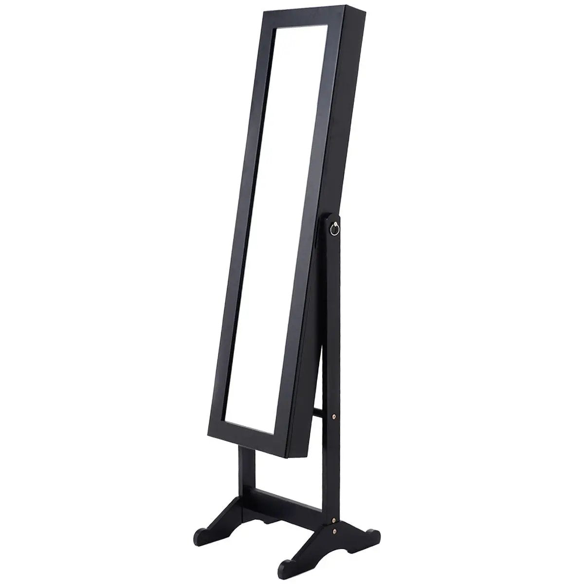 Black Wood Jewelry Storage Cabinet Freestanding Floor Mirror by HomePacific