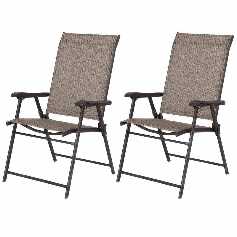 Set of 2 Outdoor Folding Patio Chairs in Brown with Black Metal Frame by HomePacific