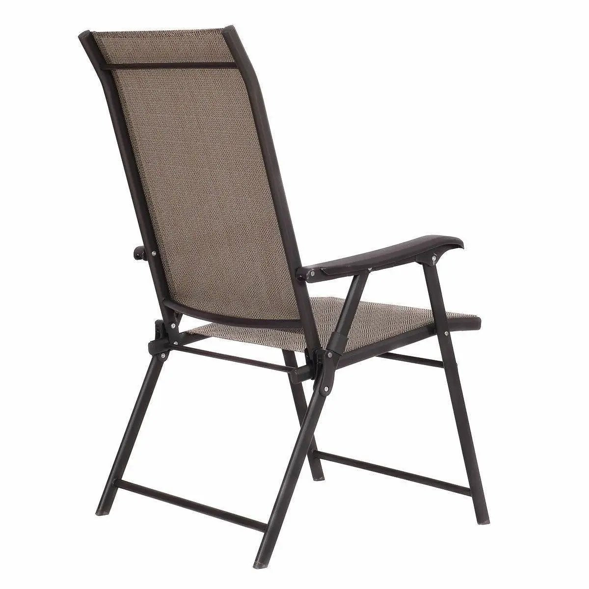 Set of 2 Outdoor Folding Patio Chairs in Brown with Black Metal Frame by HomePacific