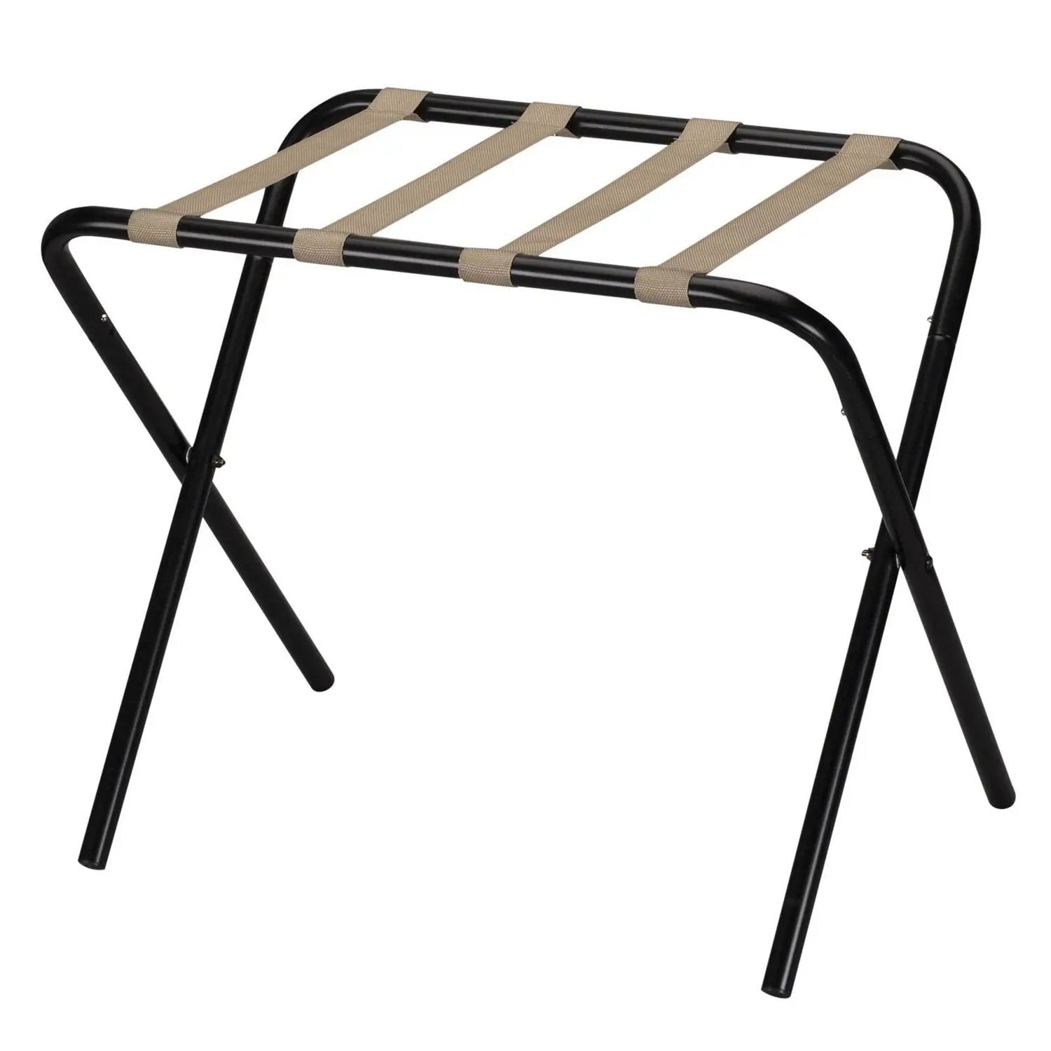 Black Metal Folding Luggage Rack with Khaki Fabric Straps by HomePacific