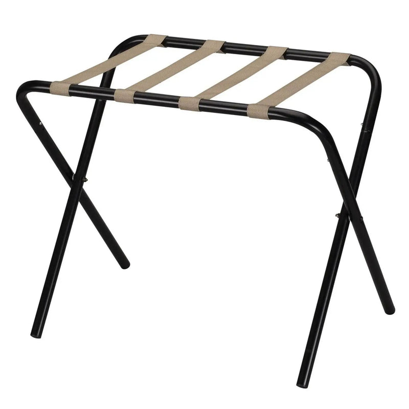 Black Metal Folding Luggage Rack with Khaki Fabric Straps by HomePacific