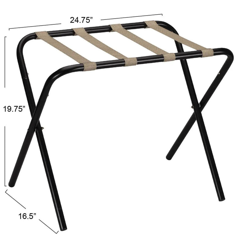 Black Metal Folding Luggage Rack with Khaki Fabric Straps by HomePacific