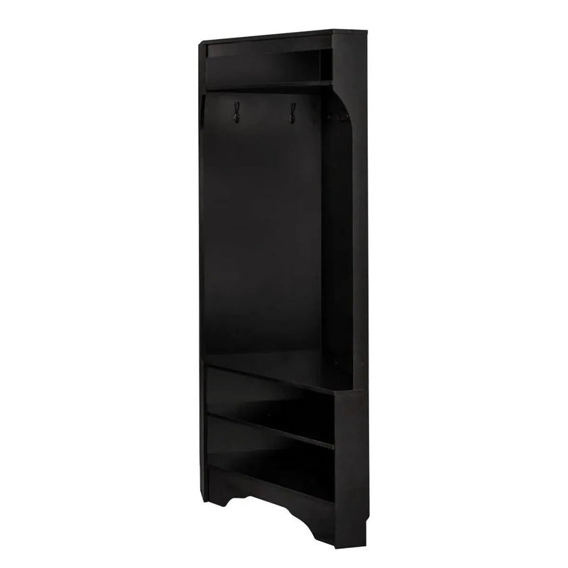 Modern Black Corner Hall Tree Coat Rack Entryway Storage Cabinet Shoe Bench by HomePacific