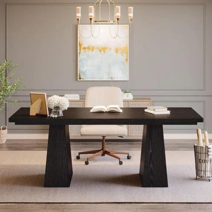 Modern Home Office Computer Desk Workstation in Black Wood Finish by HomePacific