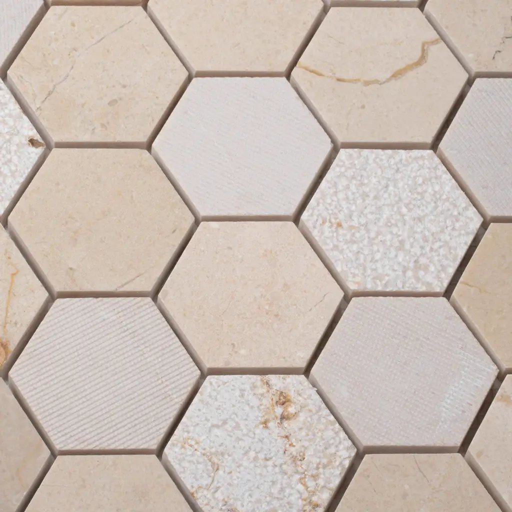 Beige 12x12 Polished Etched Hexagon Crema Marfil Marble Mosaic Tile (5 pack, 4.92 sq ft/case) by Apollo Tile
