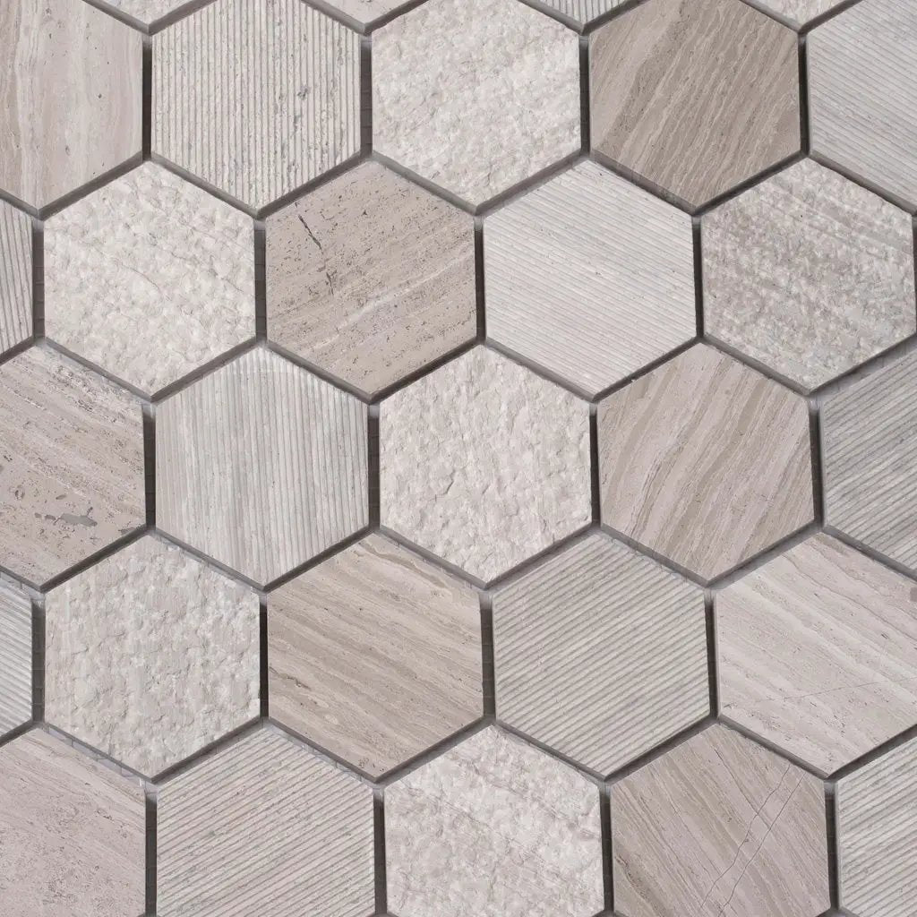 Wooden Grey 12x12 Etched Polished Hexagon Marble Mosaic Tile (5 pack, 4.92 sq ft/case) by Apollo Tile