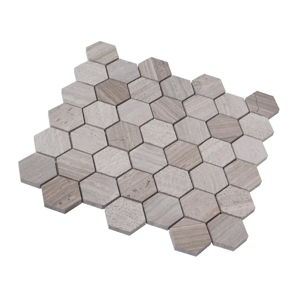 Wooden Grey 12x12 Etched Polished Hexagon Marble Mosaic Tile (5 pack, 4.92 sq ft/case) by Apollo Tile