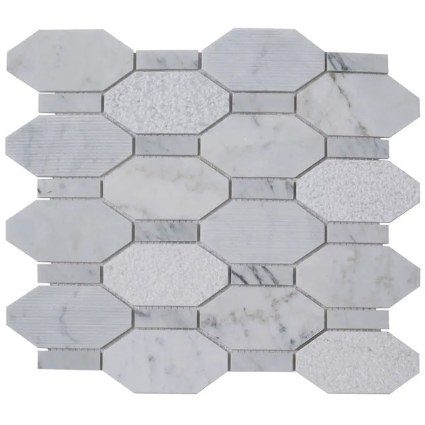 White 11x12 Polished Etched Hexagon Bianco Carrara Marble Mosaic Tile (5 pack, 4.66 sq ft/case), photo 2 of 8