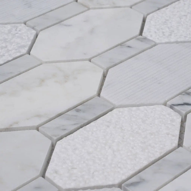 White 11x12 Polished Etched Hexagon Bianco Carrara Marble Mosaic Tile (5 pack, 4.66 sq ft/case) by Apollo Tile
