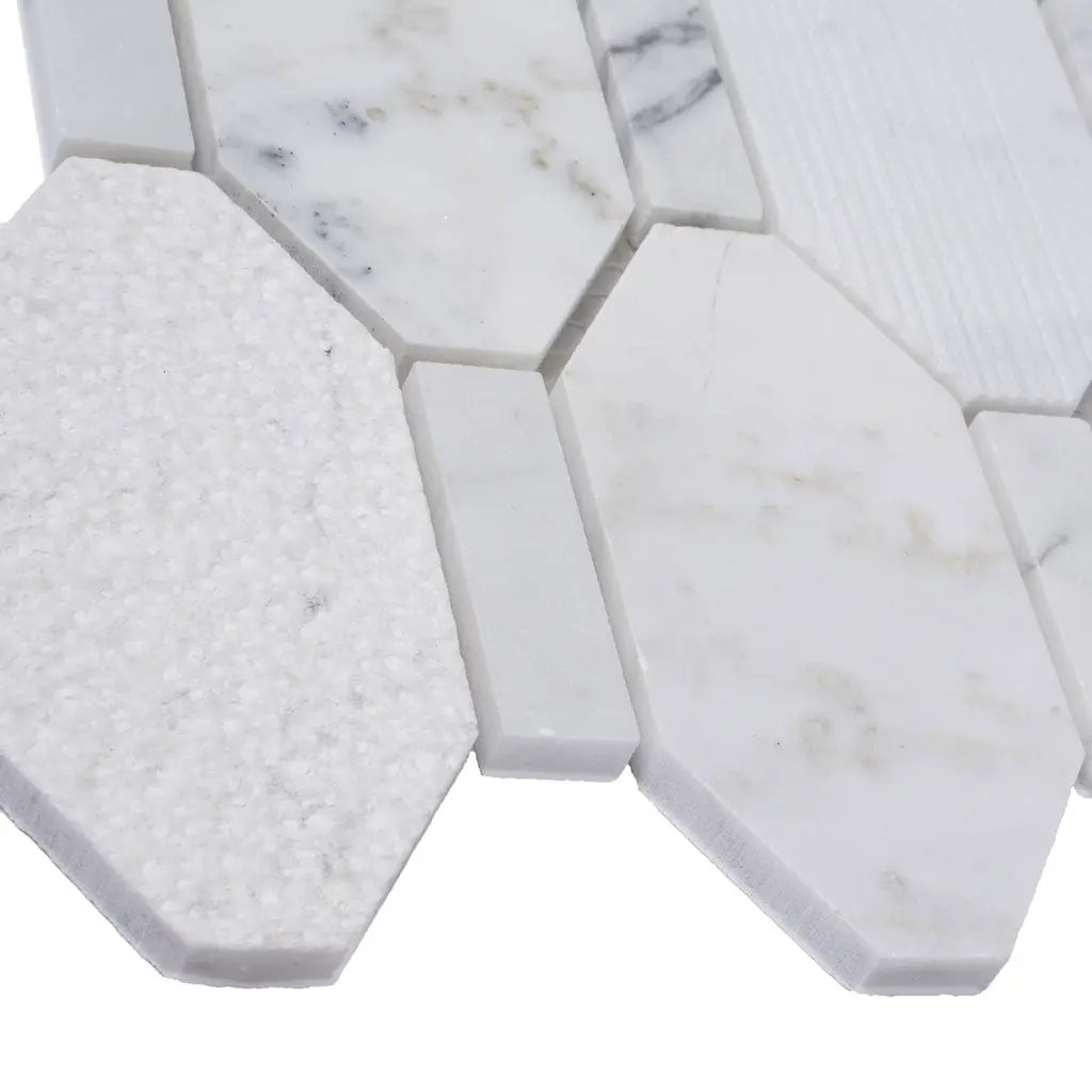White 11x12 Polished Etched Hexagon Bianco Carrara Marble Mosaic Tile (5 pack, 4.66 sq ft/case) by Apollo Tile