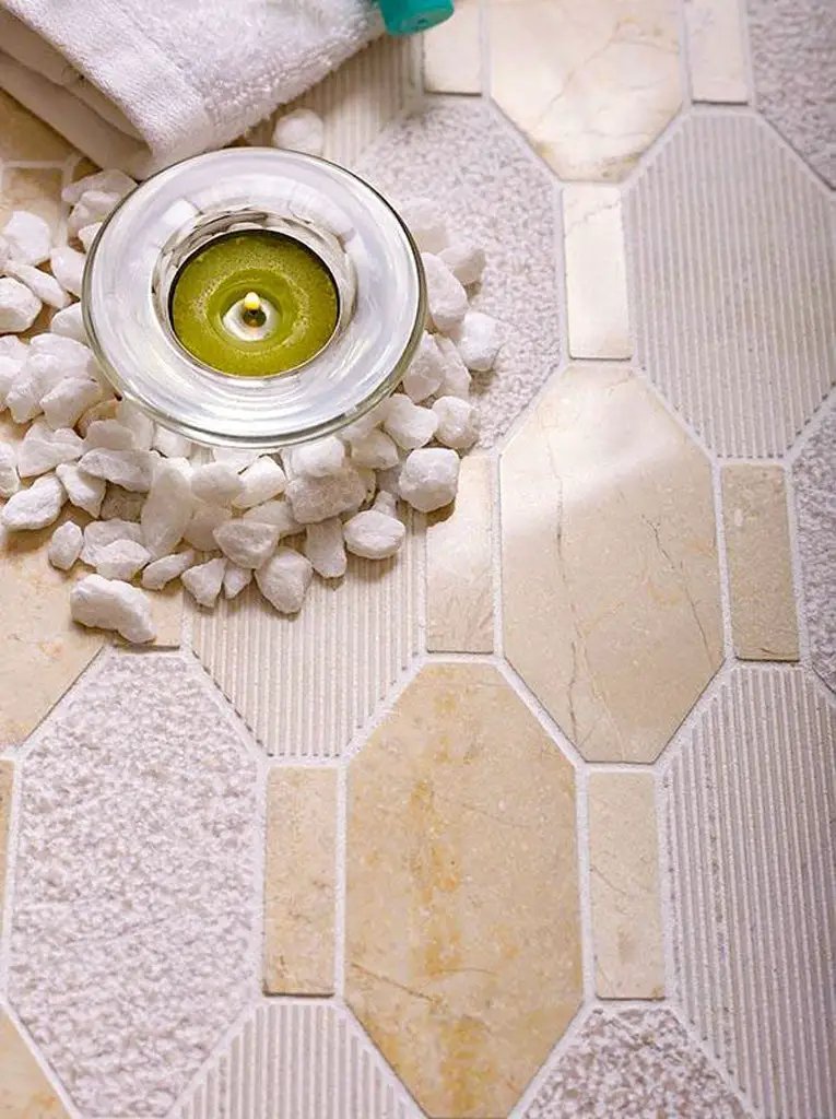 Beige 11x12 Polished Etched Hexagon Crema Marfil Marble Mosaic Tile (5 pack, 4.66 sq ft/case) by Apollo Tile