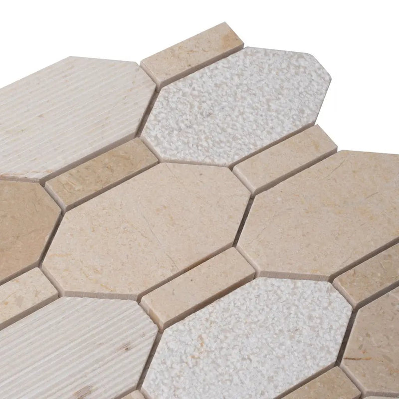 Beige 11x12 Polished Etched Hexagon Crema Marfil Marble Mosaic Tile (5 pack, 4.66 sq ft/case) by Apollo Tile