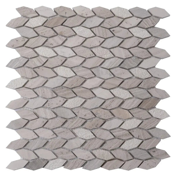 Wooden Grey 12x12 Polished Etched Hexagon Marble Mosaic Tile (5 pack, 4.92 sq ft/case), photo 2 of 9