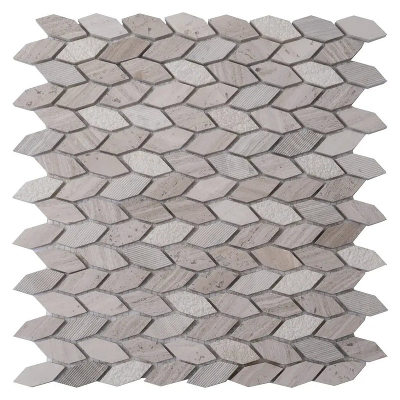 Wooden Grey 12x12 Polished Etched Hexagon Marble Mosaic Tile (5 pack, 4.92 sq ft/case) by Apollo Tile