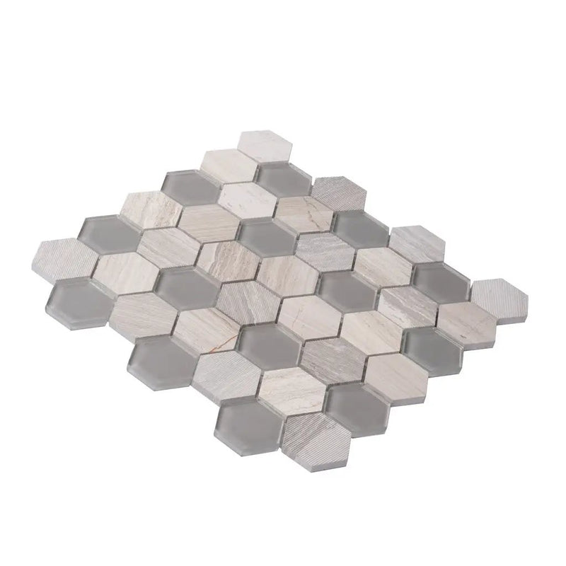 Wooden Grey Glass 12x12 Polished Etched Hexagon Marble Mosaic Tile (5 pack, 4.92 sq ft/case) by Apollo Tile