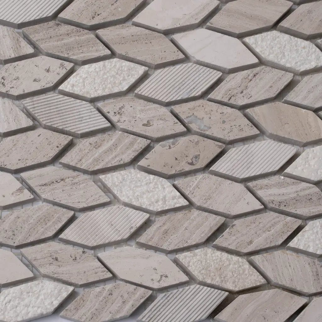 Wooden Grey 12x12 Polished Etched Hexagon Marble Mosaic Tile (5 pack, 4.92 sq ft/case) by Apollo Tile