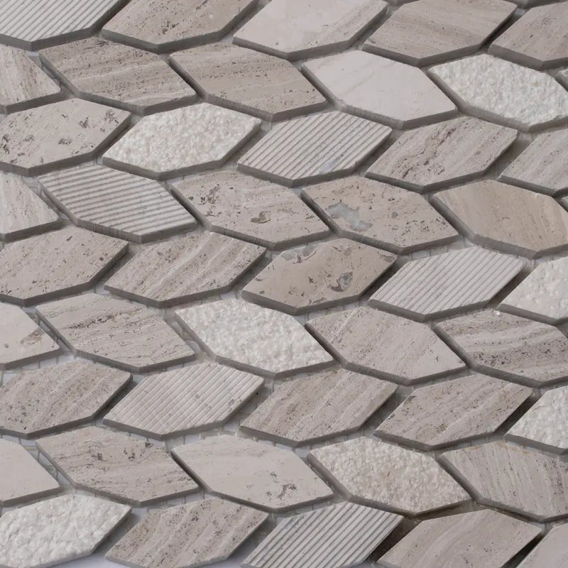 Wooden Grey 12x12 Polished Etched Hexagon Marble Mosaic Tile (5 pack, 4.92 sq ft/case) by Apollo Tile