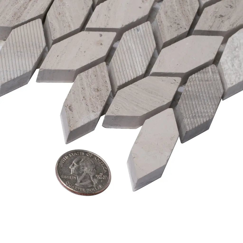 Wooden Grey 12x12 Polished Etched Hexagon Marble Mosaic Tile (5 pack, 4.92 sq ft/case) by Apollo Tile