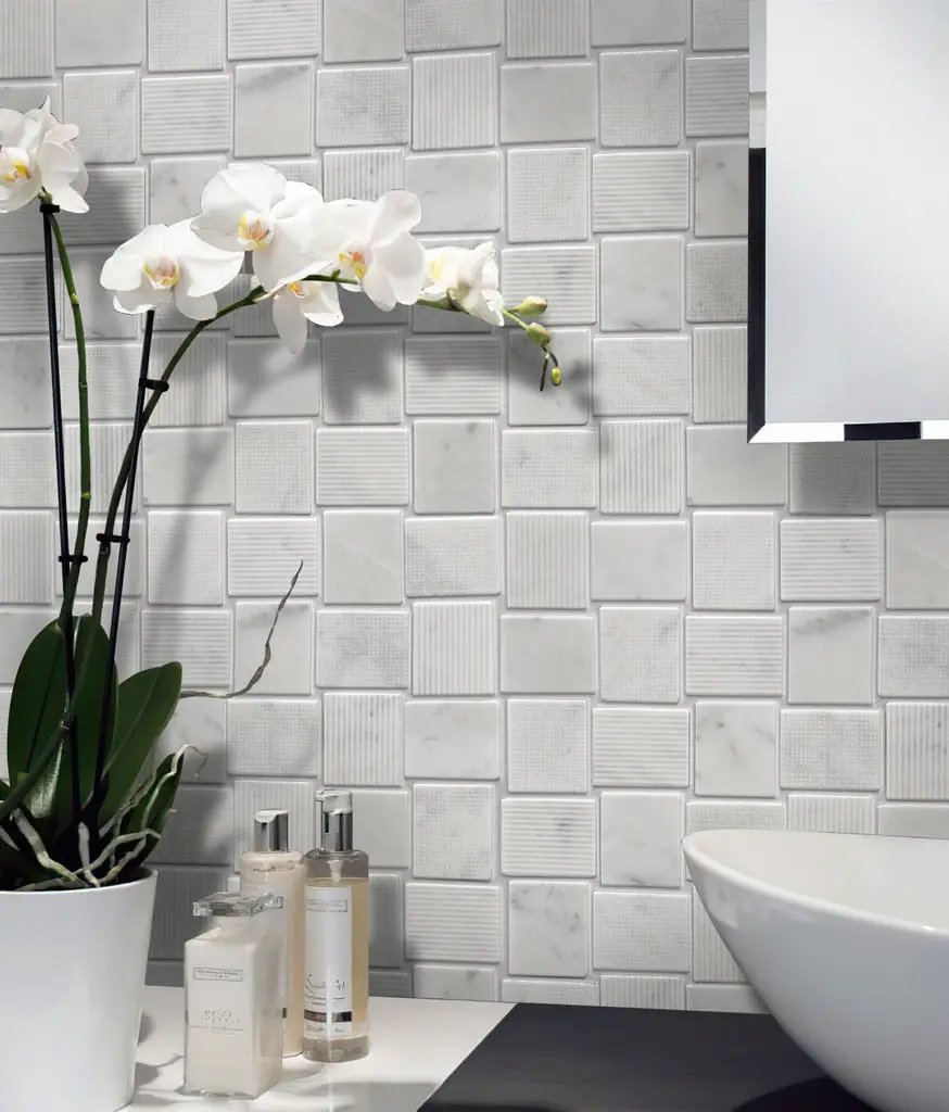 White 11x11 Polished Etched Brick Bianco Carrara Marble Mosaic Tile (5 pack, 4.13 sq ft/case) by Apollo Tile