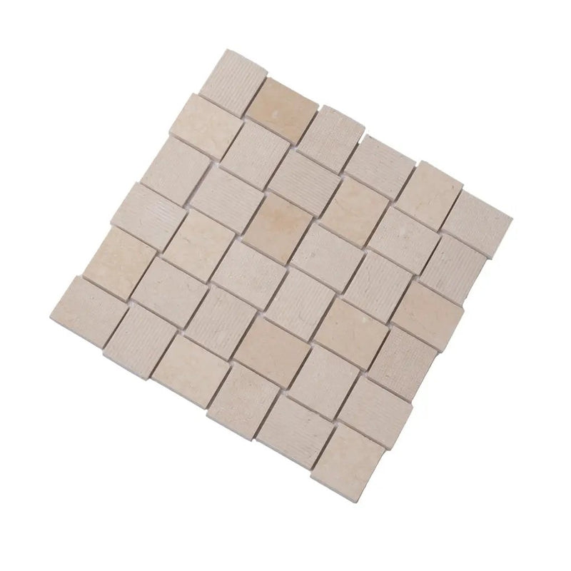 Beige 11x11 Polished Etched Brick Crema Marfil Marble Mosaic Tile (5 pack, 4.13 sq ft/case) by Apollo Tile