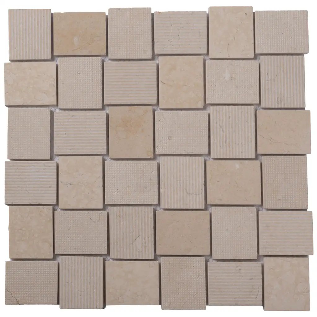 Beige 11x11 Polished Etched Brick Crema Marfil Marble Mosaic Tile (5 pack, 4.13 sq ft/case) by Apollo Tile