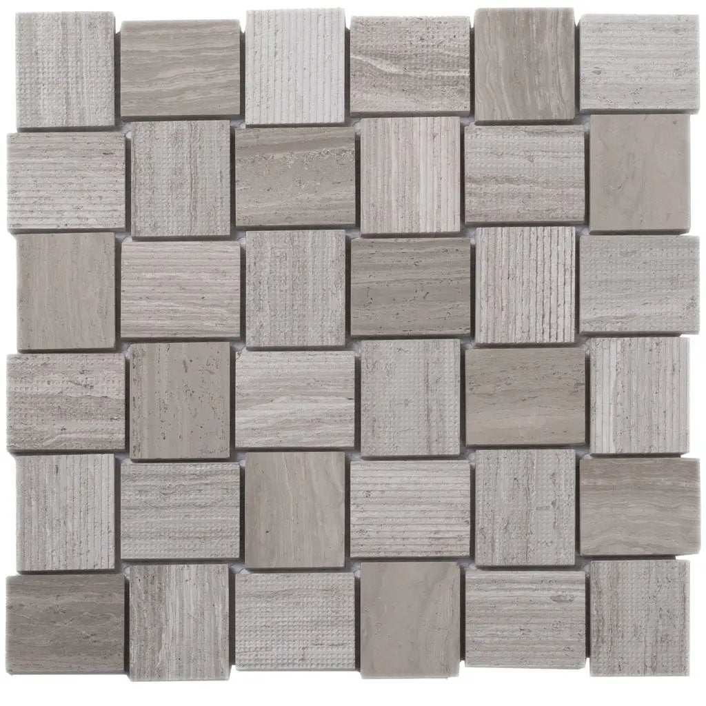 Wooden Grey 11x11 Polished Etched Brick Marble Mosaic Tile (5 pack, 4.13 sq ft/case) by Apollo Tile