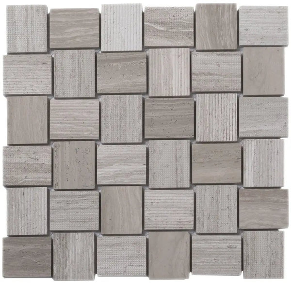 Wooden Grey 11x11 Polished Etched Brick Marble Mosaic Tile (5 pack, 4.13 sq ft/case), photo 2 of 8